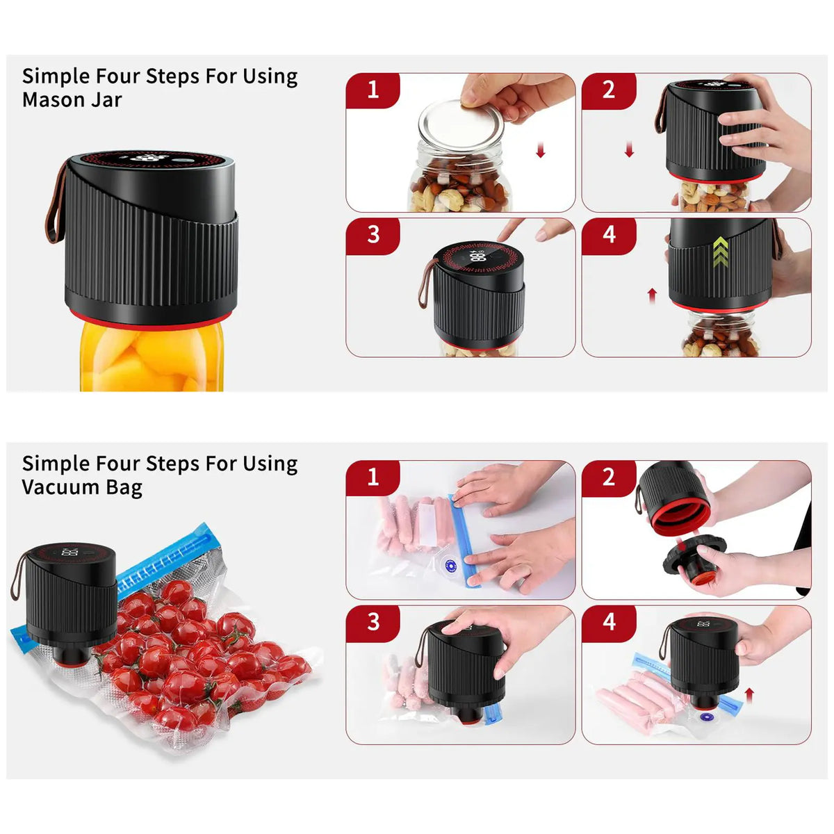 Mason Jar Vacuum Sealer Machine - Universal for Wide Mouth & Regular Mouth Jars, Automatic Portable Kitchen Food Storage Preserving Vacuum Sealer