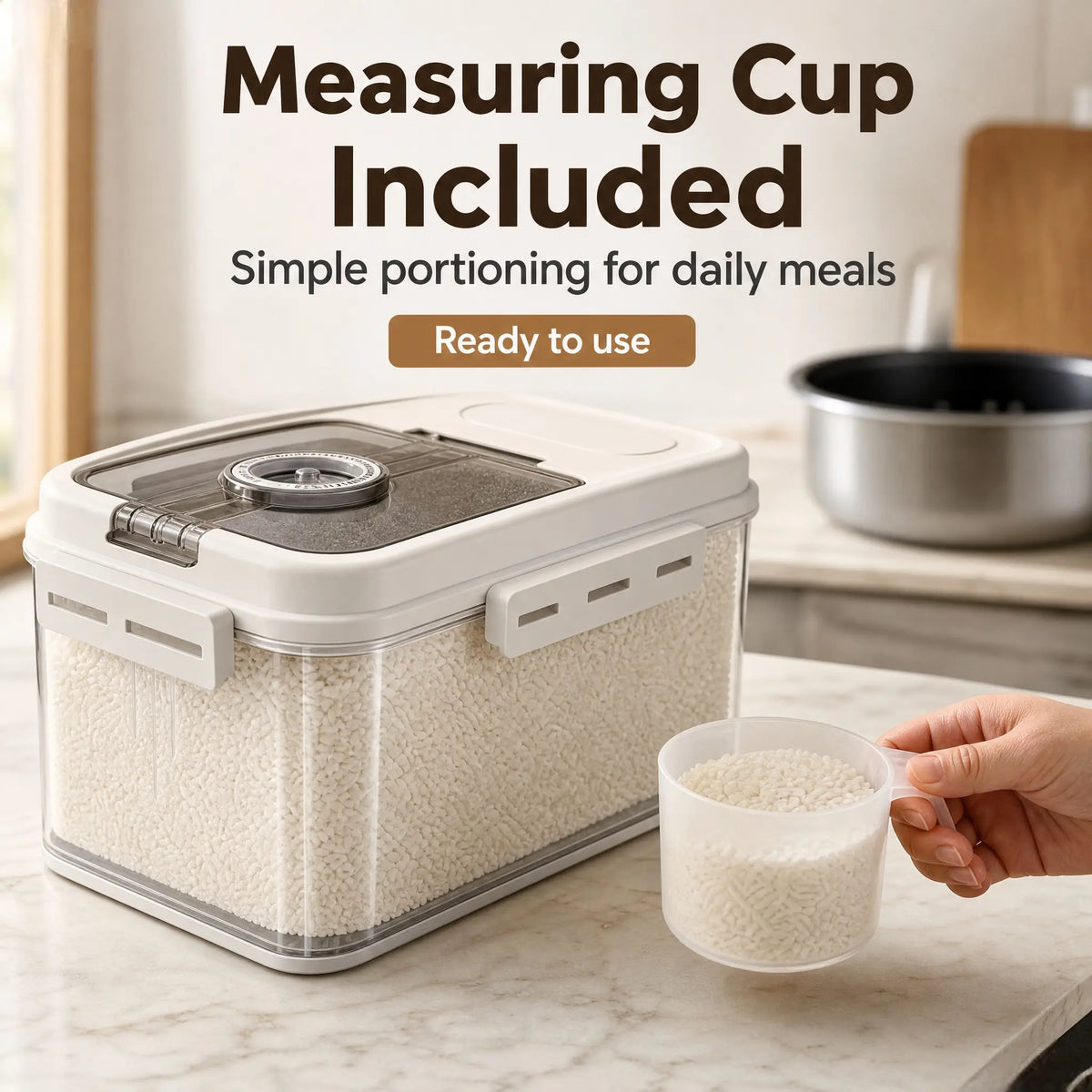 5L Plastic Airtight Rice & Food Storage Container with Transparent Cover - 1-Hand Open/Close Magnetic Flip Lid, Built-In Storage Date Timer, Leakproof Design, Insect-Proof, Moisture-Proof, Measuring Scoop for Kitchen Pantry Single Household,Sohochic