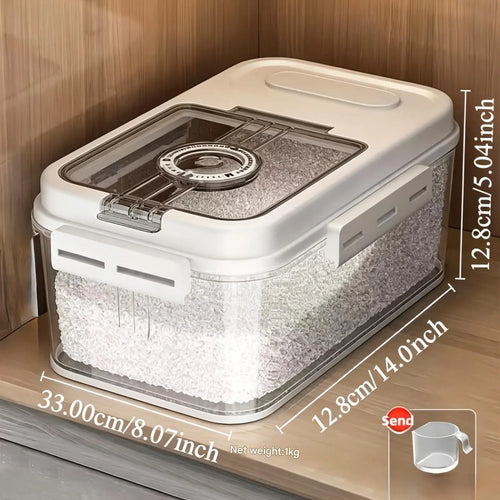 5L Plastic Airtight Rice & Food Storage Container with Transparent Cover - 1-Hand Open/Close Magnetic Flip Lid, Built-In Storage Date Timer, Leakproof Design, Insect-Proof, Moisture-Proof, Measuring Scoop for Kitchen Pantry Single Household,Sohochic