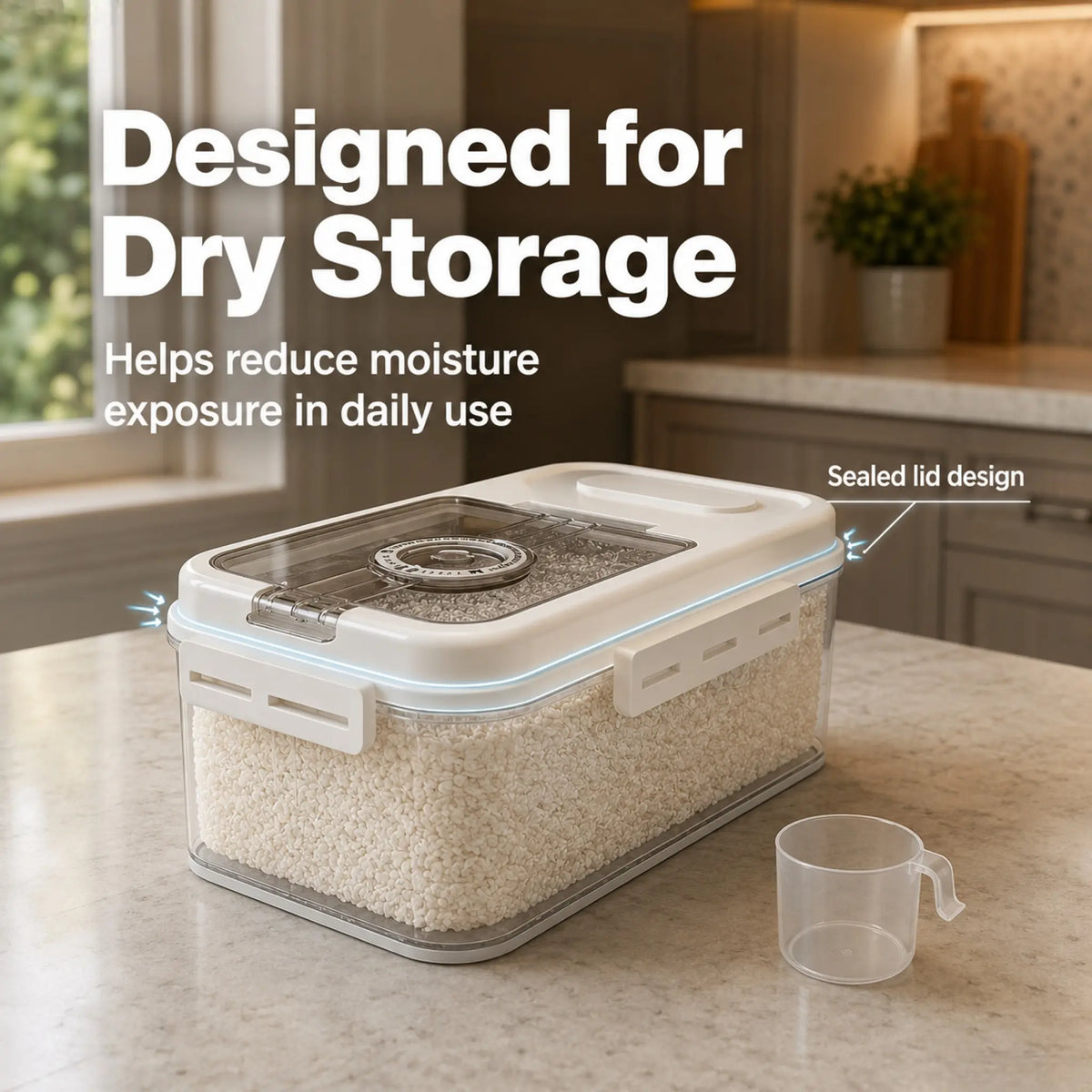 5L Plastic Airtight Rice & Food Storage Container with Transparent Cover - 1-Hand Open/Close Magnetic Flip Lid, Built-In Storage Date Timer, Leakproof Design, Insect-Proof, Moisture-Proof, Measuring Scoop for Kitchen Pantry Single Household,Sohochic