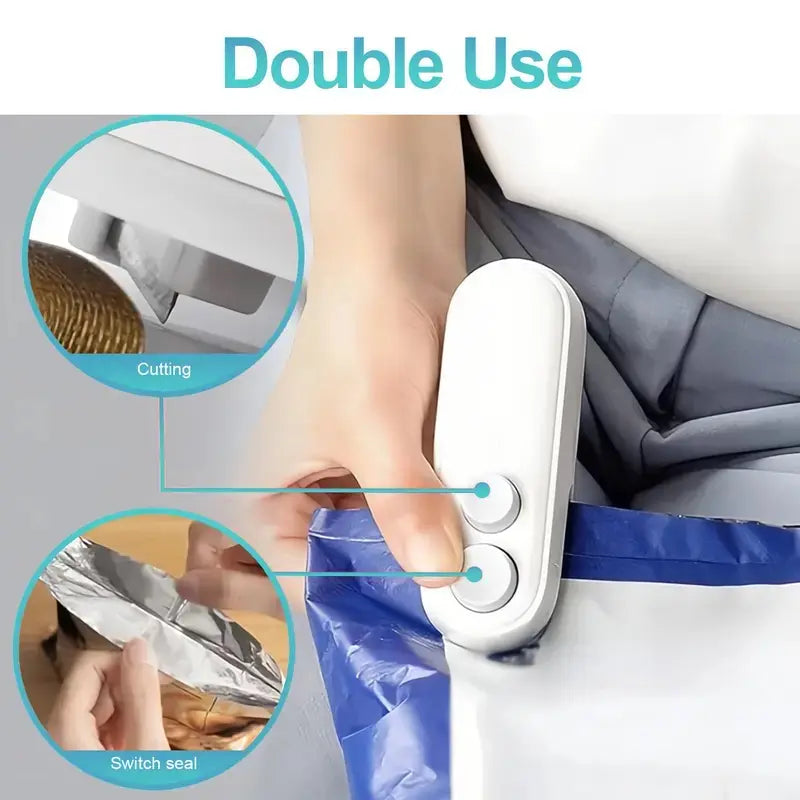 Rechargeable 2-In-1 Bag Sealer & Cutter – Portable Heat Sealer for Snacks, Chips, and Plastic Bags – Keeps Food Fresh – Easy to Use – White – Plastic Bag Sealer – Christmas Gift