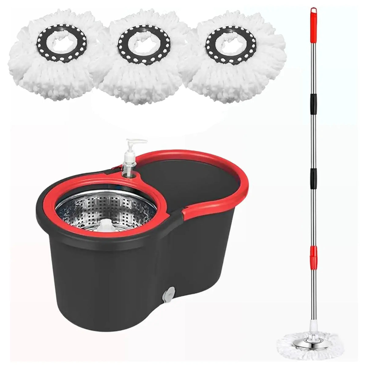 Easy Spin Mop and Bucket Set with Handle, Hands-Free Spinning Design, 2 Replacement Microfiber Mop Heads for Effortless Home Cleaning