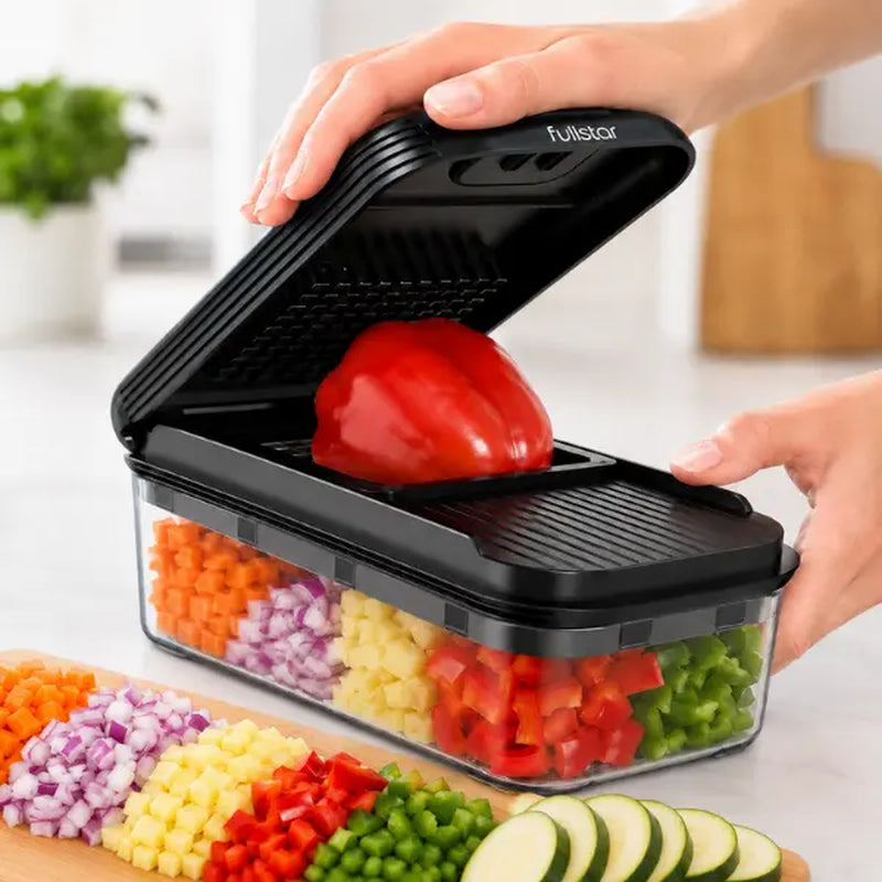 Vegetable Chopper & Slicer with Container – Manual Food Chopper for Onion, Potato & Vegetables