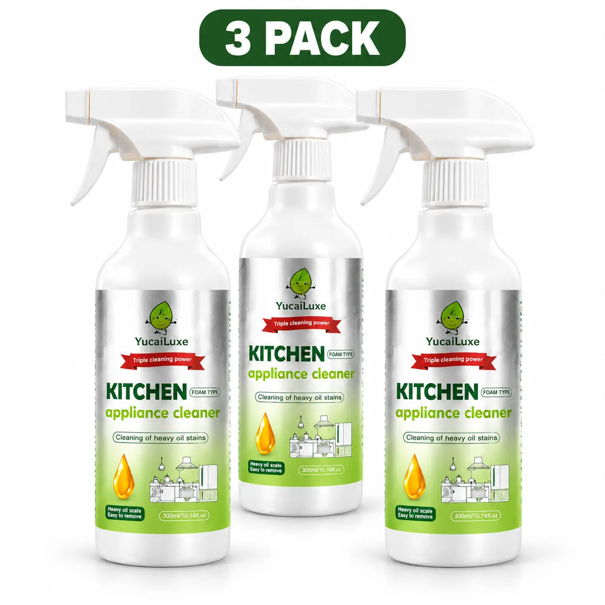 Kitchen Appliance Foam Cleaner, 300Ml Clinging Degreaser for Range Hood, Stove, Oven Exterior & Stainless Steel Surfaces, Yucailuxe