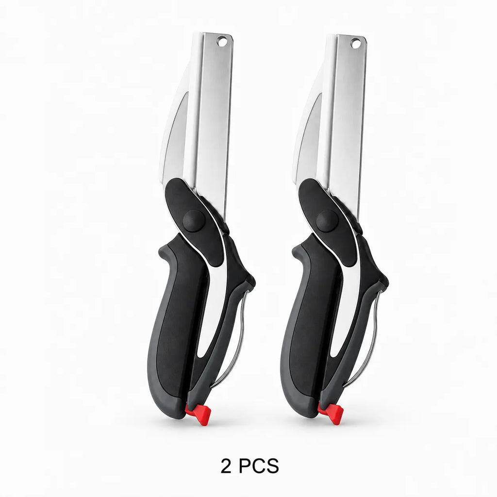 2 in 1 Kitchen Scissors for Food – Stainless Steel Blade & Plastic Cutting Board Scissors with Safety Lock | 9.6" Tomato Knife, Fruit & Vegetable Cutter – Easy-To-Use Kitchen Shears for Meat, Cheese