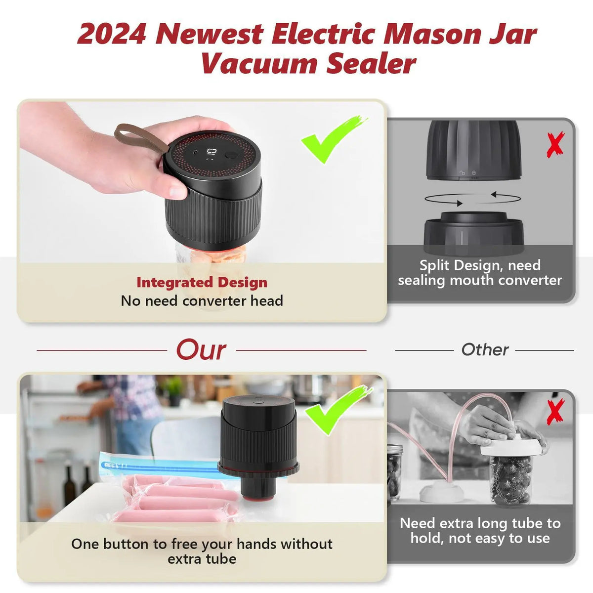 Mason Jar Vacuum Sealer Machine - Universal for Wide Mouth & Regular Mouth Jars, Automatic Portable Kitchen Food Storage Preserving Vacuum Sealer