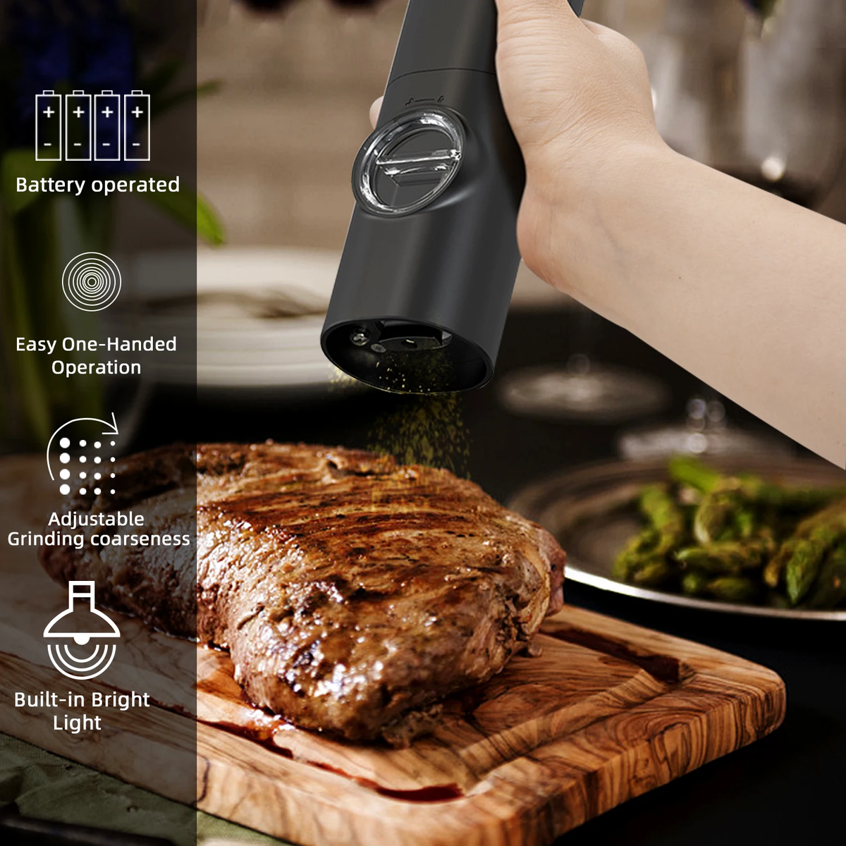 Electric Pepper & Salt Grinder Set with LED Light