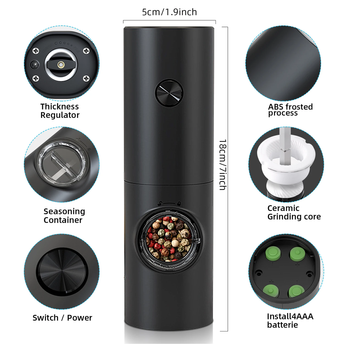 Electric Pepper & Salt Grinder Set with LED Light