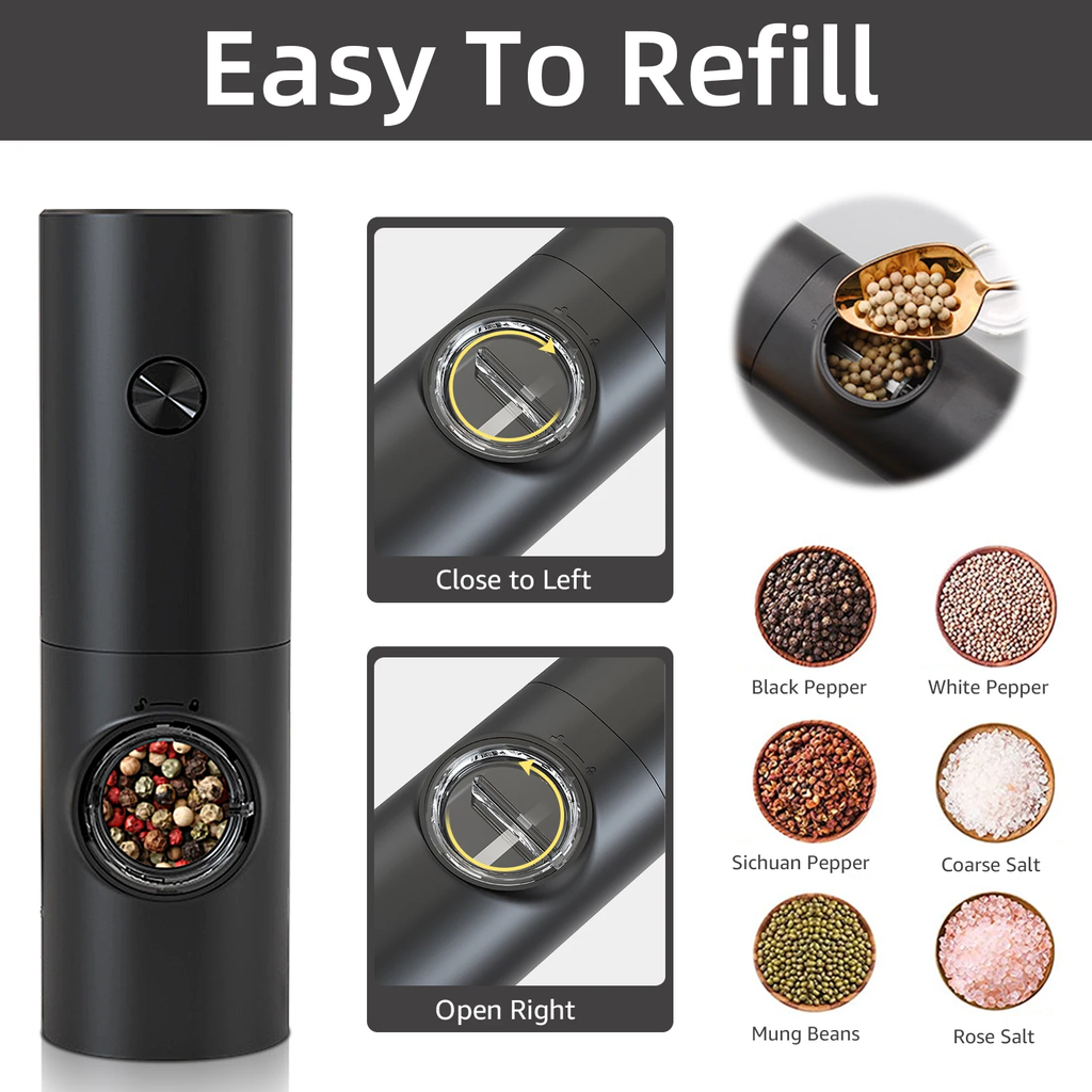 Electric Pepper & Salt Grinder Set with LED Light
