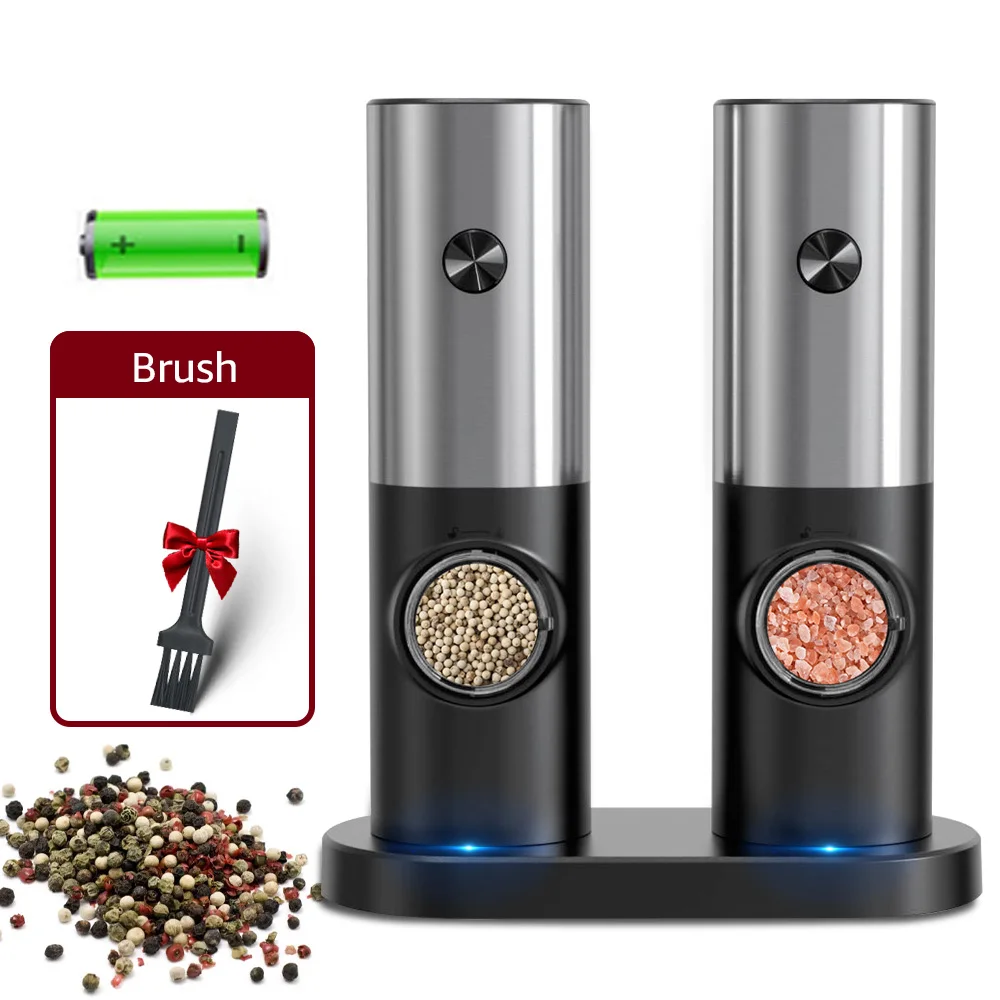 Electric Pepper & Salt Grinder Set with LED Light
