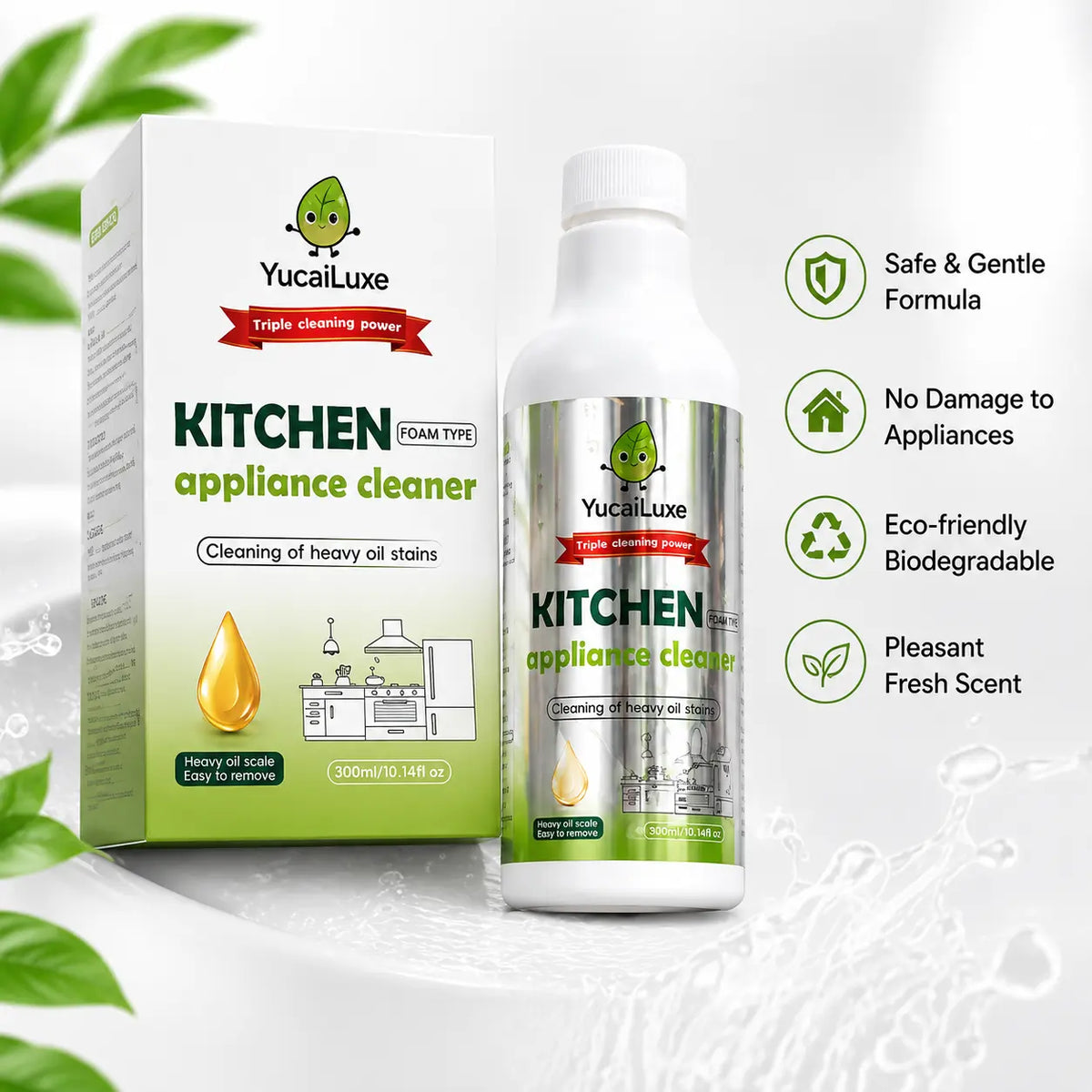 Kitchen Appliance Foam Cleaner, 300Ml Clinging Degreaser for Range Hood, Stove, Oven Exterior & Stainless Steel Surfaces, Yucailuxe