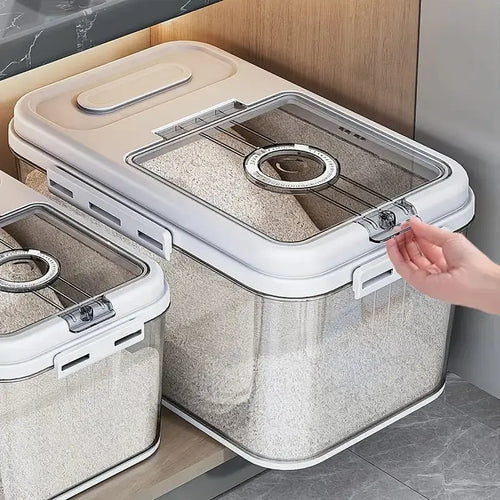 5L Plastic Airtight Rice & Food Storage Container with Transparent Cover - 1-Hand Open/Close Magnetic Flip Lid, Built-In Storage Date Timer, Leakproof Design, Insect-Proof, Moisture-Proof, Measuring Scoop for Kitchen Pantry Single Household,Sohochic