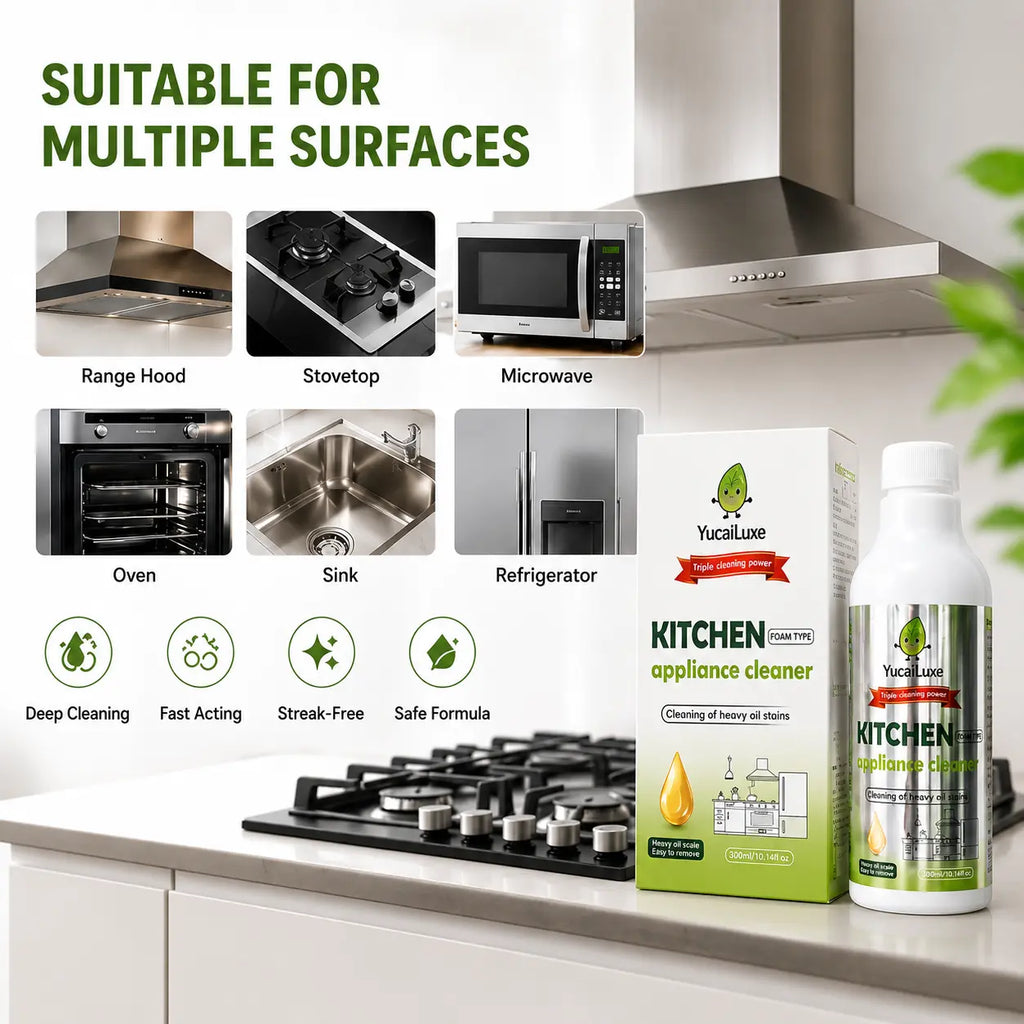 Kitchen Appliance Foam Cleaner, 300Ml Clinging Degreaser for Range Hood, Stove, Oven Exterior & Stainless Steel Surfaces, Yucailuxe