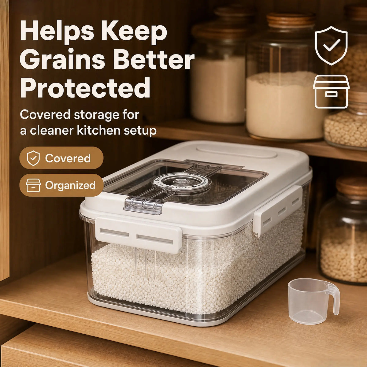5L Plastic Airtight Rice & Food Storage Container with Transparent Cover - 1-Hand Open/Close Magnetic Flip Lid, Built-In Storage Date Timer, Leakproof Design, Insect-Proof, Moisture-Proof, Measuring Scoop for Kitchen Pantry Single Household,Sohochic