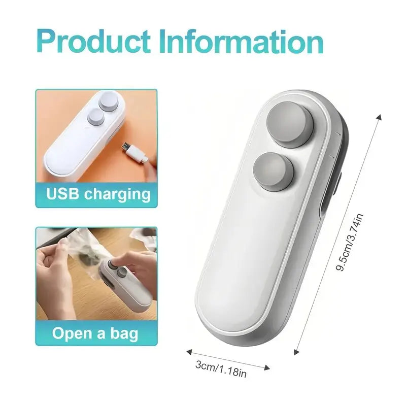Rechargeable 2-In-1 Bag Sealer & Cutter – Portable Heat Sealer for Snacks, Chips, and Plastic Bags – Keeps Food Fresh – Easy to Use – White – Plastic Bag Sealer – Christmas Gift