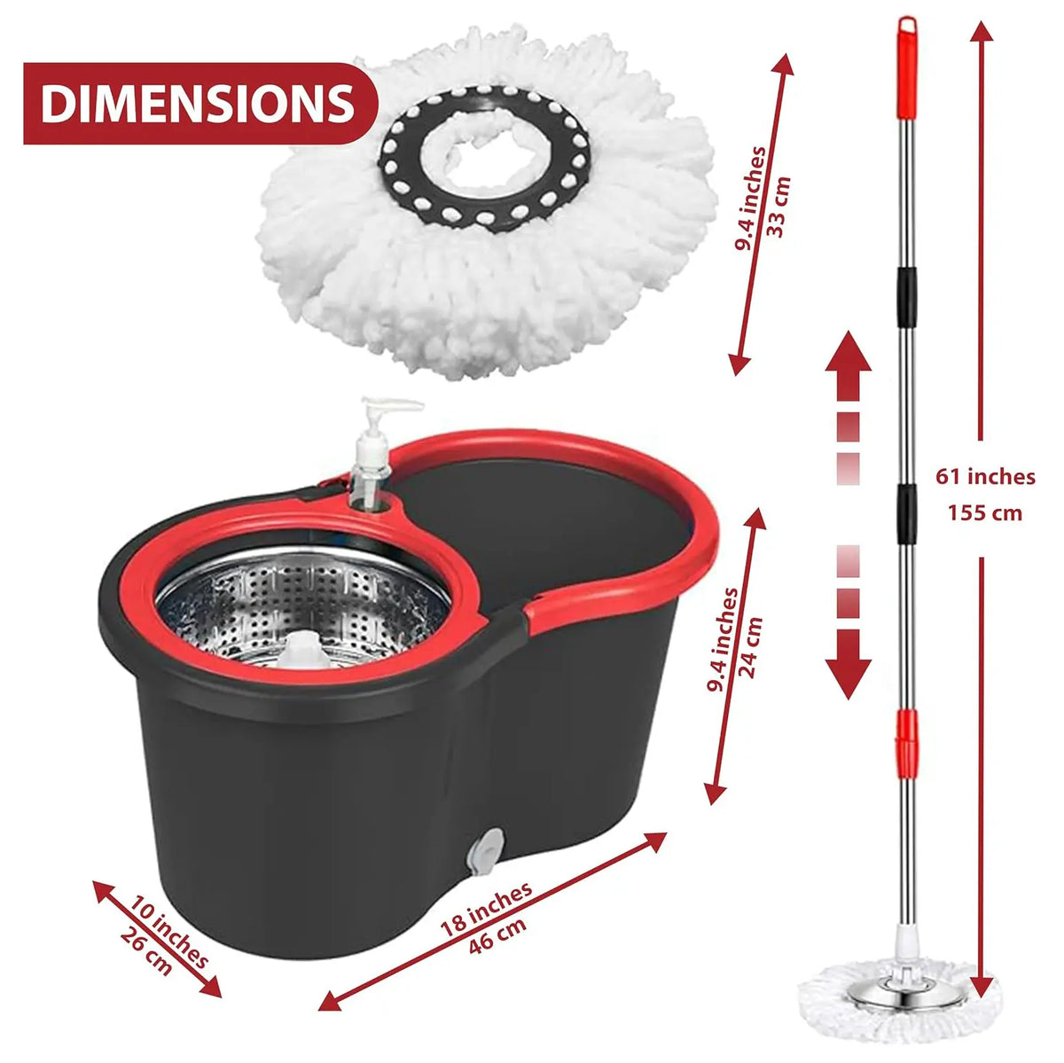 Easy Spin Mop and Bucket Set with Handle, Hands-Free Spinning Design, 2 Replacement Microfiber Mop Heads for Effortless Home Cleaning