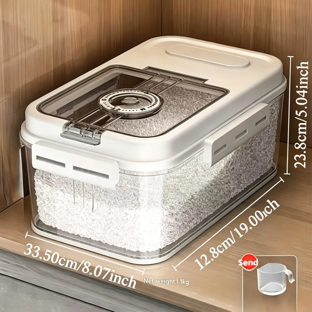 5L Plastic Airtight Rice & Food Storage Container with Transparent Cover - 1-Hand Open/Close Magnetic Flip Lid, Built-In Storage Date Timer, Leakproof Design, Insect-Proof, Moisture-Proof, Measuring Scoop for Kitchen Pantry Single Household,Sohochic